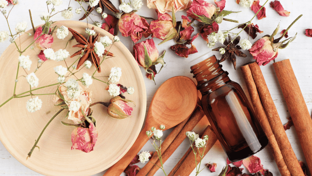 Canela, flores diversas e essências