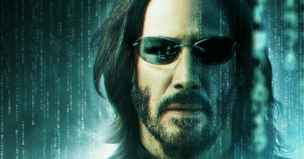 Keanu Reeves como Thomas Anderson na capa de divulgação do Matrix 4