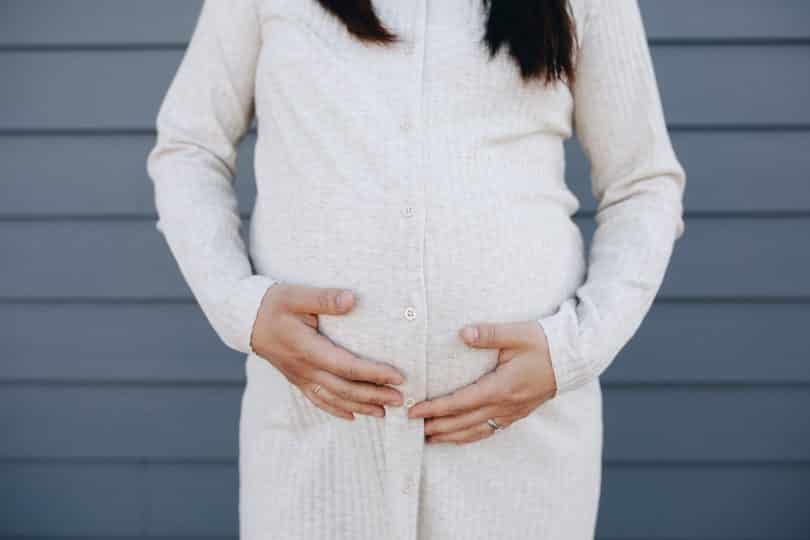 Mulher grávida com suas mãos sobre sua barriga