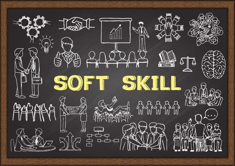 Mão ilustrações desenhadas sobre Soft Skill no quadro-negro. Ilustração vetorial