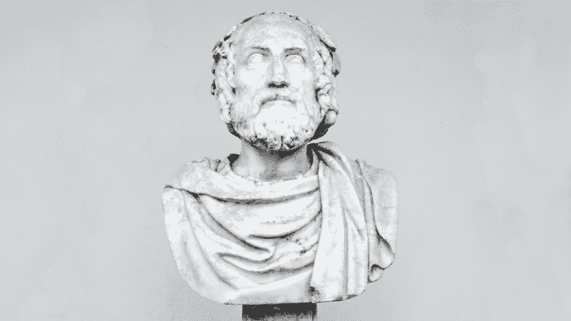 Busto de coloração cinza do filósofo Platão
