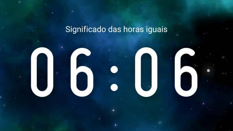 Horas iguais 06:06 em fundo de galáxia azul e verde.