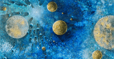Ilustração de diversos planetas em um fundo azul