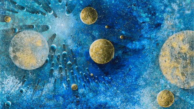 Ilustração de diversos planetas em um fundo azul
