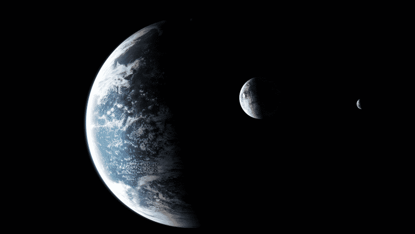 Imagem da Terra e da Lua.