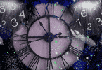Ilustração de um relógio e diversos números pela imagem