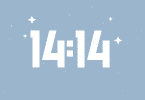 Número 14:14 em branco em um fundo azul claro.