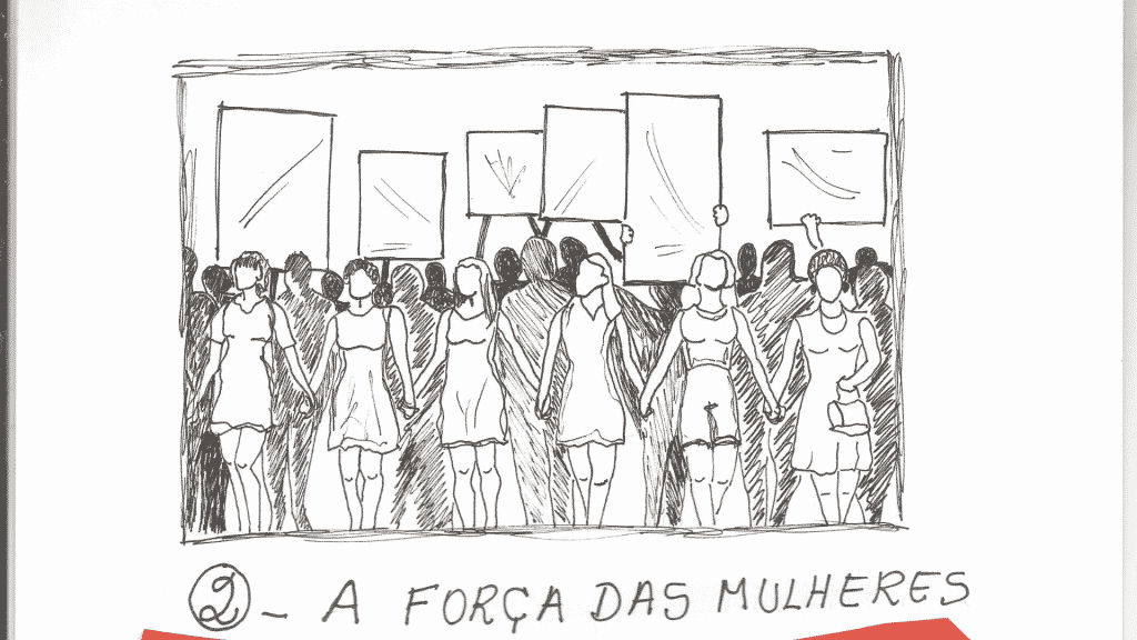 Ilustração de mulheres segurando cartazes.