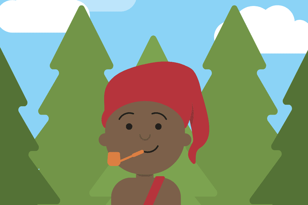 Ilustração de Saci Pererê. Um menino negro com gorro vermelho e cachimbo na boca.