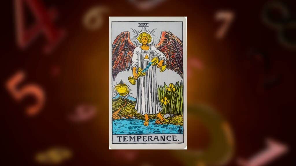 Carta da Temperança no tarot representando a energia do número 14.