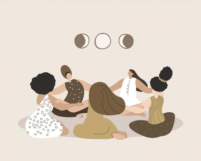 Ilustração de mulheres em círculo.