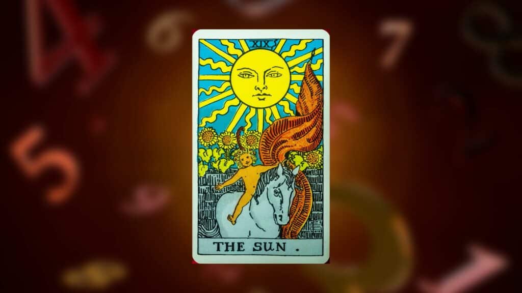 Carta o sol no tarot representando a energia do número 19.