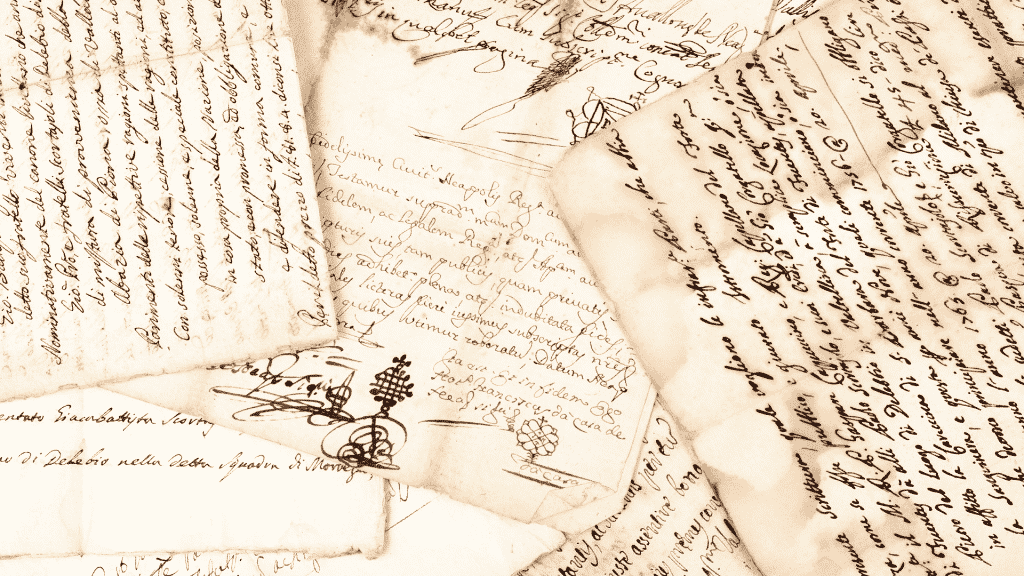 Várias folhas de papel manuscritas.