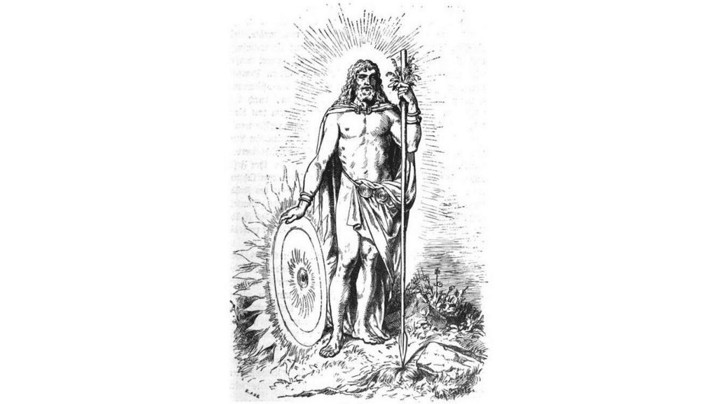 Uma pintura de Johannes Gehrts que representa o deus Baldur.