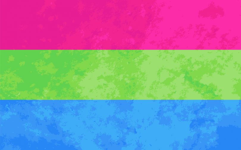 Bandeira polissexual nas cores rosa, verde e azul.