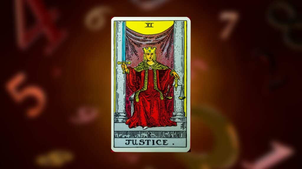 Carta do tarot A Justiça simbolizando a energia do número 8.