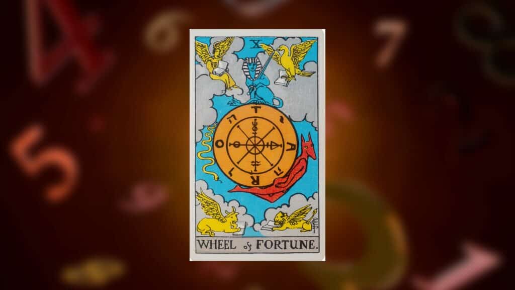 Carta Roda da Fortuna do tarot simbolizando a energia do número 10.