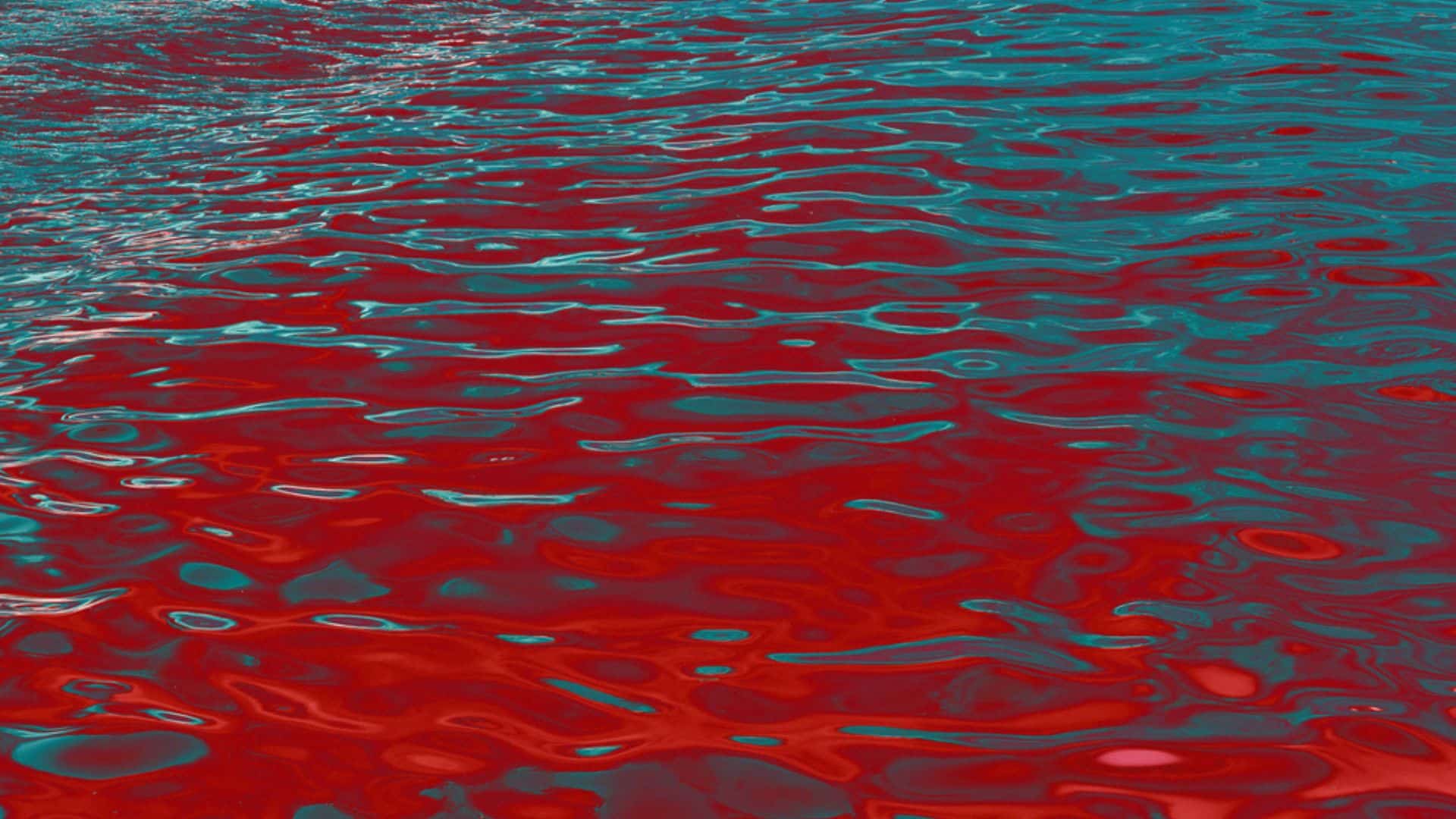 Uma corrente d'água cuja coloração é vermelha.