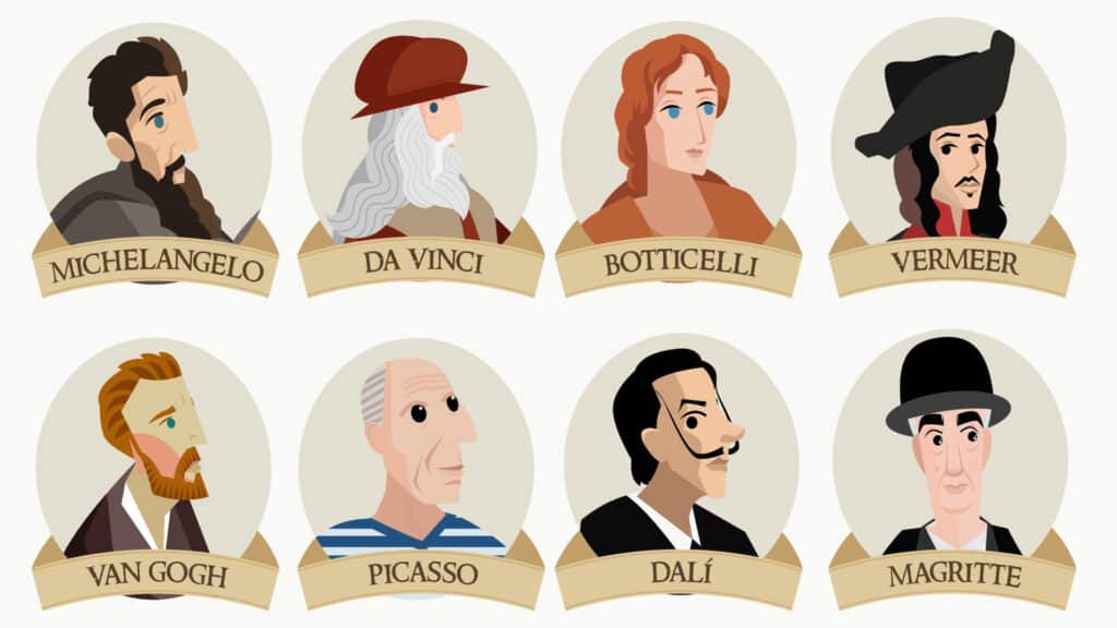 Artistas históricos que marcaram época em formato de desenhos.