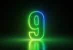 Número 9 em 3D, com cores neon