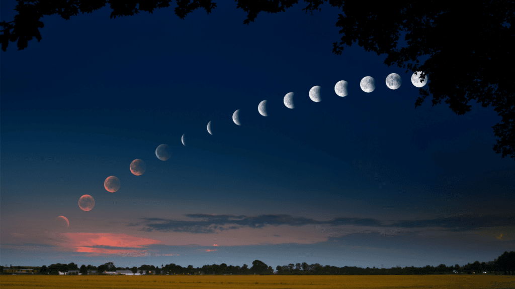 Foto do céu com as variações da lua.