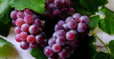 Imagem de um cacho de uvas rosadas