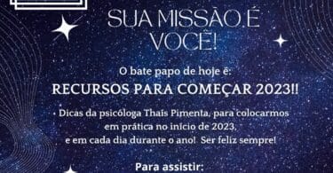 Banner com informações sobre a palestra "Recursos para começar 2023".