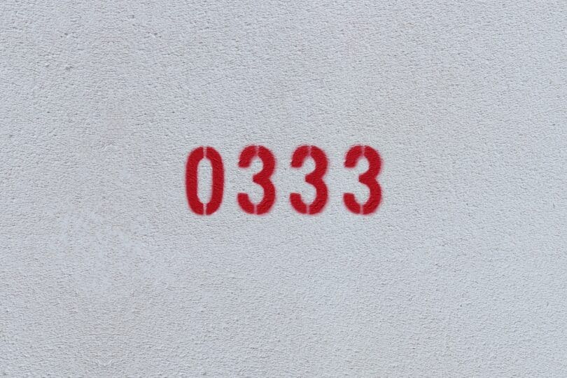 Número 0333 escrito em vermelho, em uma parede acinzentada.