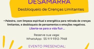 Banner sobre a palestra de Desamarra e Desbloqueios de Crenças Limitantes.