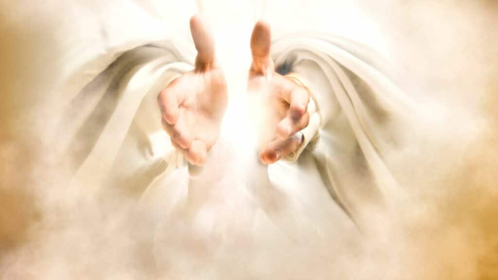 Imagem da representação das mãos de Deus vindo do céu