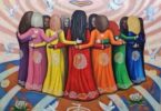 Imagem ilustrativa de um grupo de mulheres abraçadas cada uma com uma cor de roupa