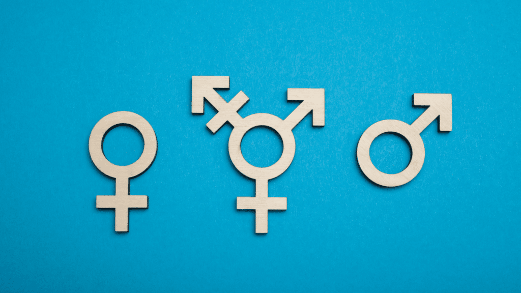 Símbolos do sexo feminino, intersexo e masculino.