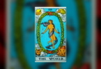 Imagem de capa com a carta "O Mundo" do Tarot Rider-Waite.