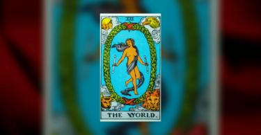 Imagem de capa com a carta "O Mundo" do Tarot Rider-Waite.
