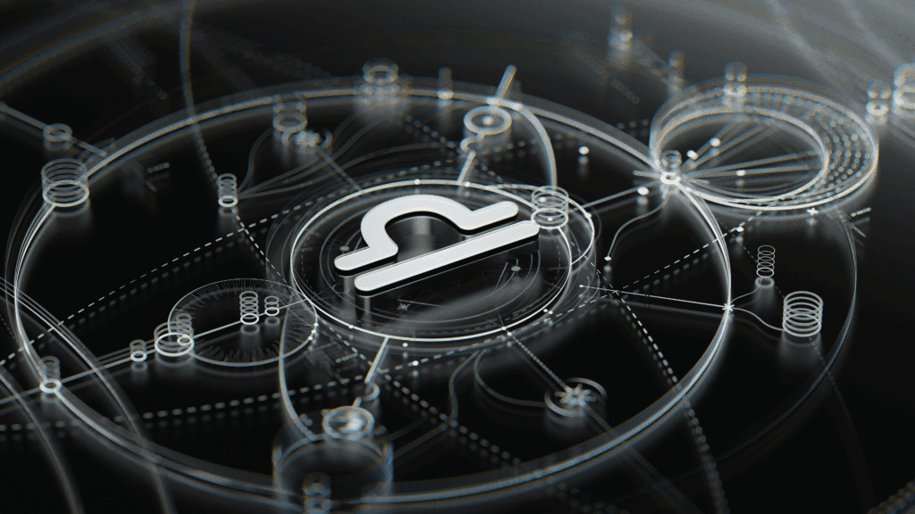 O símbolo do signo de Libra está em destaque na imagem. Embaixo, há um mapa astrológico.