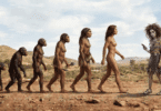 Ilustração mostra a evolução humana até uma mulher moderna parecida com um zumbi usando celular.