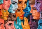 Imagem ilustrativa de vários rostos de pessoas diferentes em estilo de mosaico colorido.
